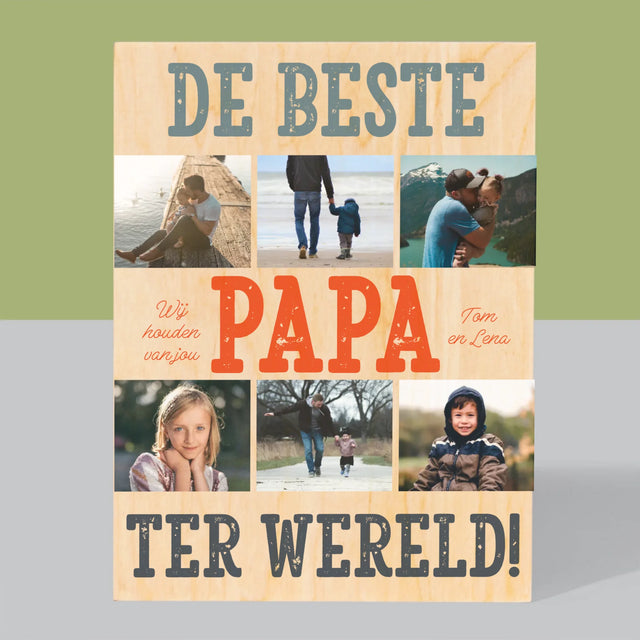 Fotocollage: De Beste Papa Ter Wereld, Foto'S - Afdruk Op Hout (Verticaal)