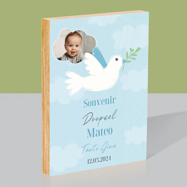 Foto En Handtekening: Souvenir Doopsel - Afdruk Op Hout (Verticaal)