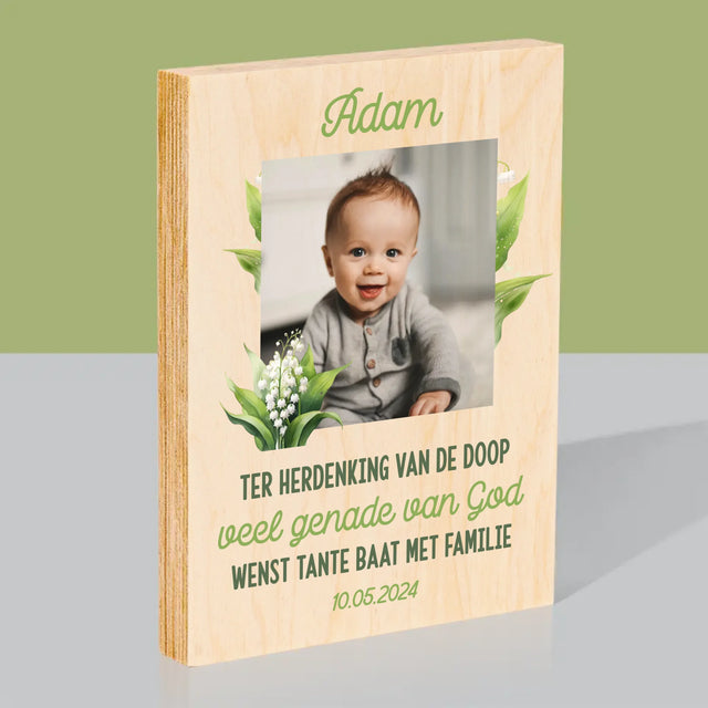 Foto En Handtekening: Ter Herdenking Van De Doop, Lelietje-Van-Dalen - Afdruk Op Hout (Verticaal)