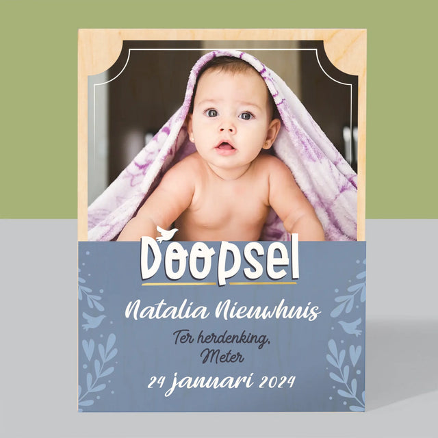 Foto En Handtekening: Doopsel - Afdruk Op Hout (Verticaal)
