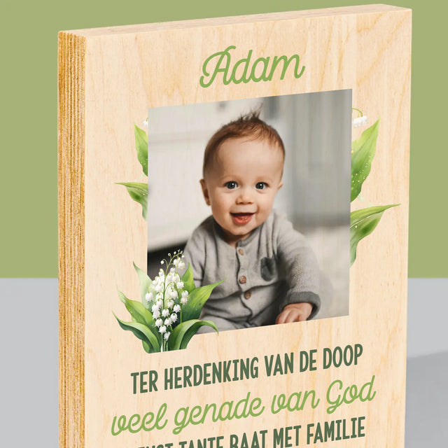 Foto En Handtekening: Ter Herdenking Van De Doop, Lelietje-Van-Dalen - Afdruk Op Hout (Verticaal)
