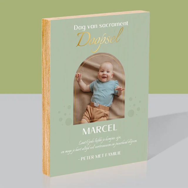 Foto En Handtekening: Doop Sacrament - Afdruk Op Hout (Verticaal)