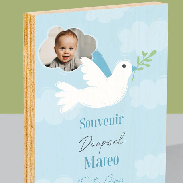 Foto En Handtekening: Souvenir Doopsel - Afdruk Op Hout (Verticaal)