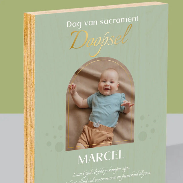 Foto En Handtekening: Doop Sacrament - Afdruk Op Hout (Verticaal)