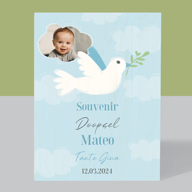 Foto En Handtekening: Souvenir Doopsel - Afdruk Op Hout (Verticaal)