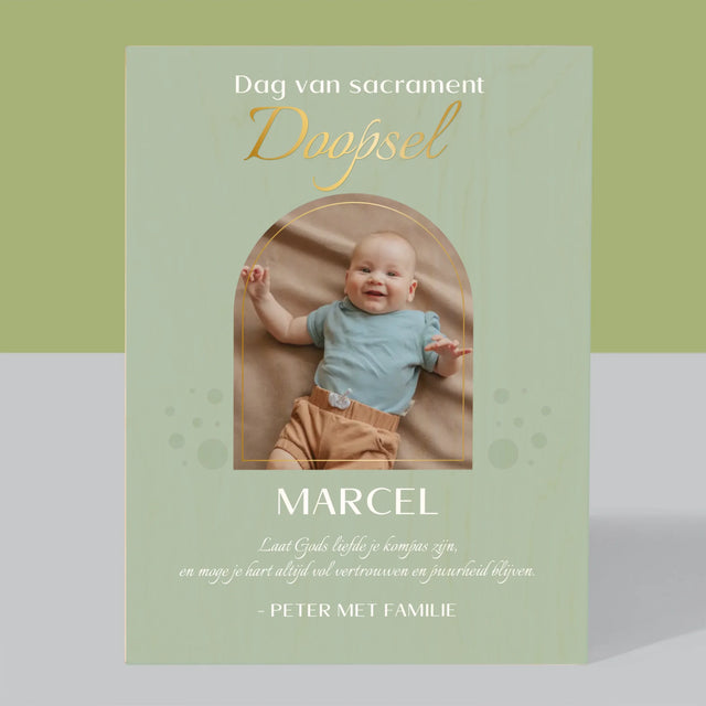 Foto En Handtekening: Doop Sacrament - Afdruk Op Hout (Verticaal)