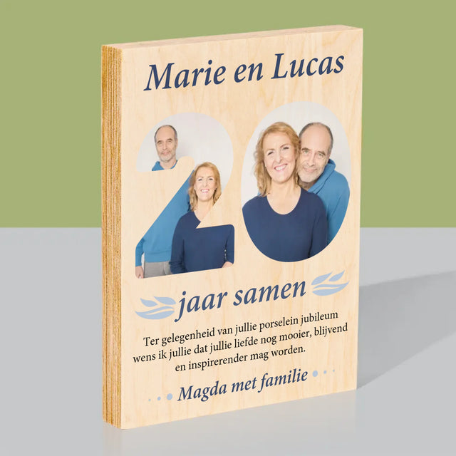 Woord Van Foto'S: 20Ste Huwelijksverjaardag - Afdruk Op Hout (Verticaal)