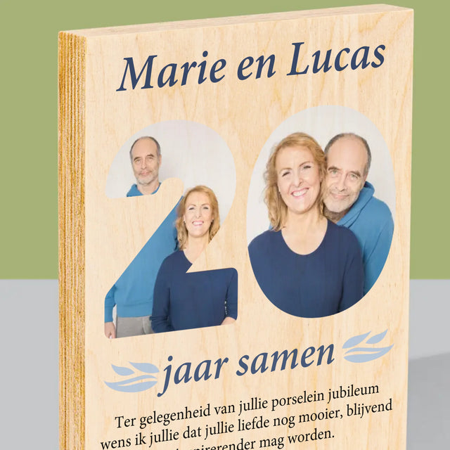 Woord Van Foto'S: 20Ste Huwelijksverjaardag - Afdruk Op Hout (Verticaal)