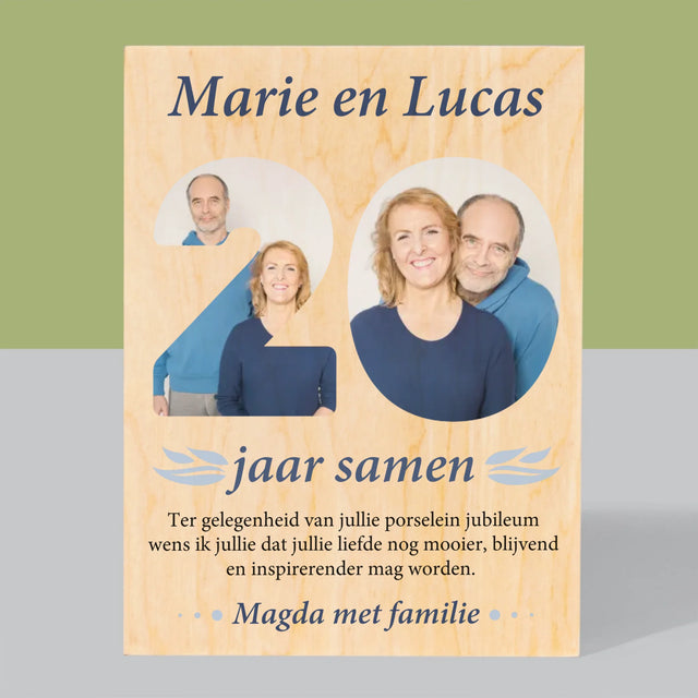 Woord Van Foto'S: 20Ste Huwelijksverjaardag - Afdruk Op Hout (Verticaal)