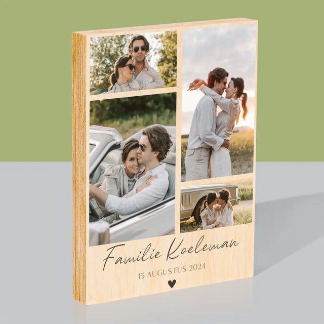 Fotocollage: Familie - Afdruk Op Hout (Verticaal)