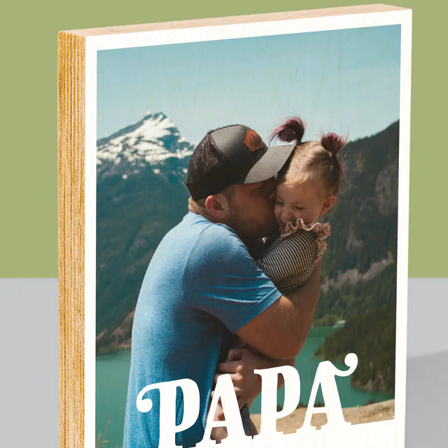 Foto En Handtekening: Onvervangbare Papa, Toewijding - Afdruk Op Hout (Verticaal)