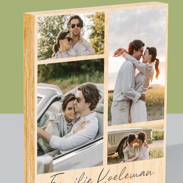 Fotocollage: Familie - Afdruk Op Hout (Verticaal)