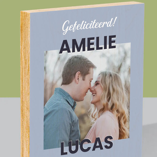 Foto En Handtekening: Huwelijkswensen - Afdruk Op Hout (Verticaal)