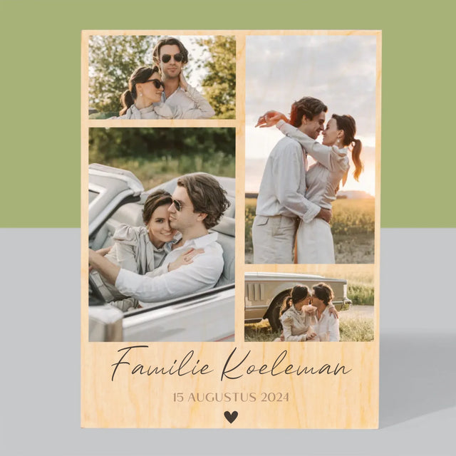 Fotocollage: Familie - Afdruk Op Hout (Verticaal)