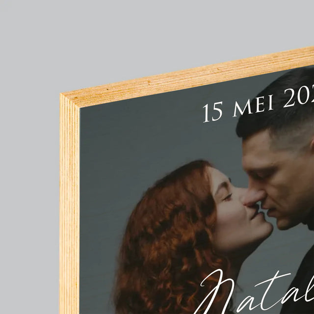 Foto En Handtekening: Trouwfoto Met Wensen - Afdruk Op Hout (Verticaal)