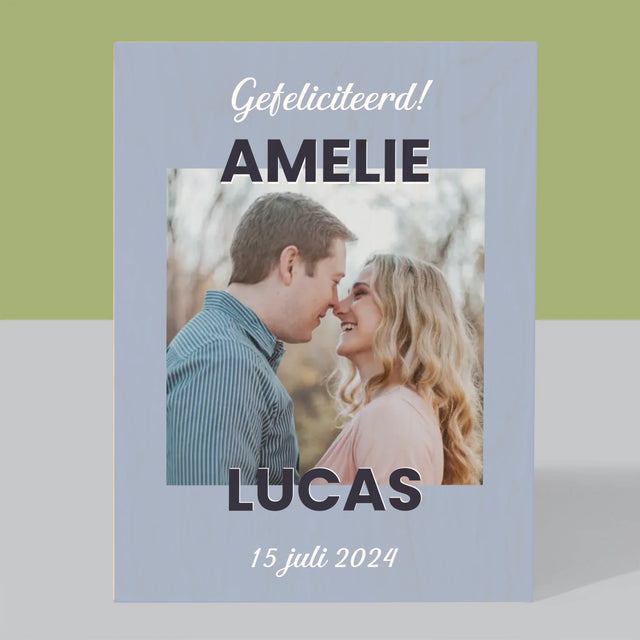 Foto En Handtekening: Huwelijkswensen - Afdruk Op Hout (Verticaal)