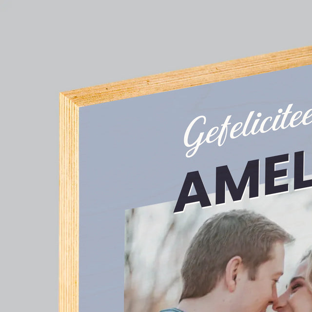 Foto En Handtekening: Huwelijkswensen - Afdruk Op Hout (Verticaal)