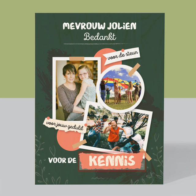 Fotocollage: Bedankt Voor De Kennis - Afdruk Op Hout (Verticaal)