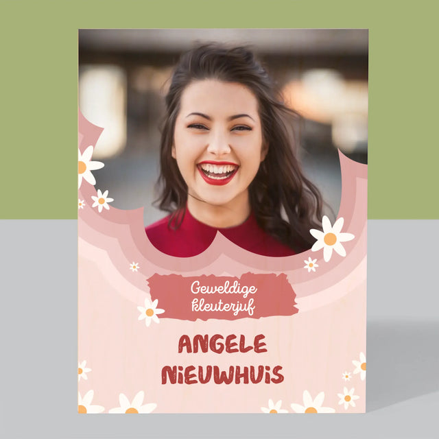 Foto En Handtekening: Geweldige Kleuterjuf - Afdruk Op Hout (Verticaal)