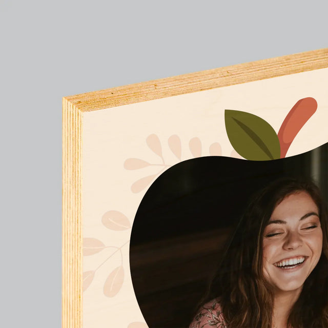 Foto En Handtekening: Kleuterjuf - Afdruk Op Hout (Verticaal)