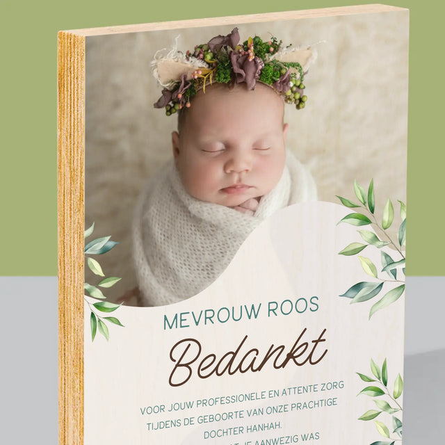 Foto En Handtekening: Bedankt Aan De Vroedvrouw - Afdruk Op Hout (Verticaal)
