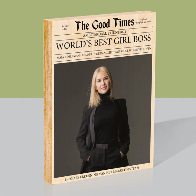 Omslag Van Tijdschrift: World’S Best Girl Boss - Afdruk Op Hout (Verticaal)