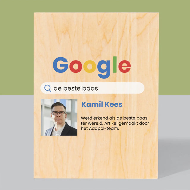 Foto En Handtekening: De Beste Baas Google-Score - Afdruk Op Hout (Verticaal)