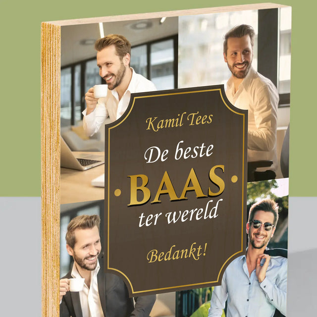 Fotocollage: De Beste Baas Ter Wereld - Afdruk Op Hout (Verticaal)