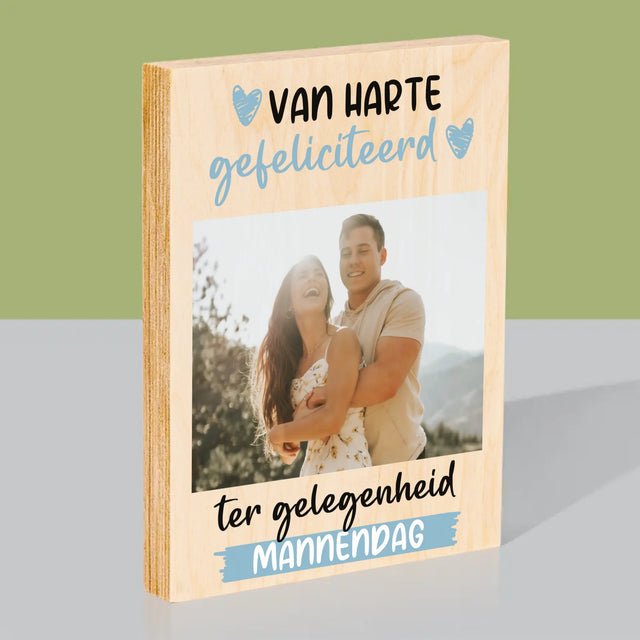 Foto En Handtekening: Wensen Voor Mannendag - Afdruk Op Hout (Verticaal)