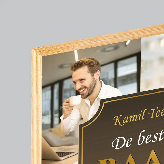 Fotocollage: De Beste Baas Ter Wereld - Afdruk Op Hout (Verticaal)
