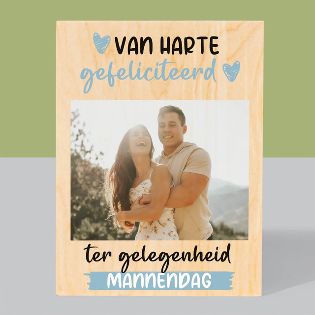 Foto En Handtekening: Wensen Voor Mannendag - Afdruk Op Hout (Verticaal)