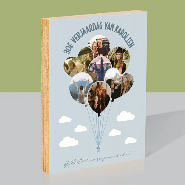 Vorm Van Foto'S: 30E Verjaardag Balonnen - Afdruk Op Hout (Verticaal)
