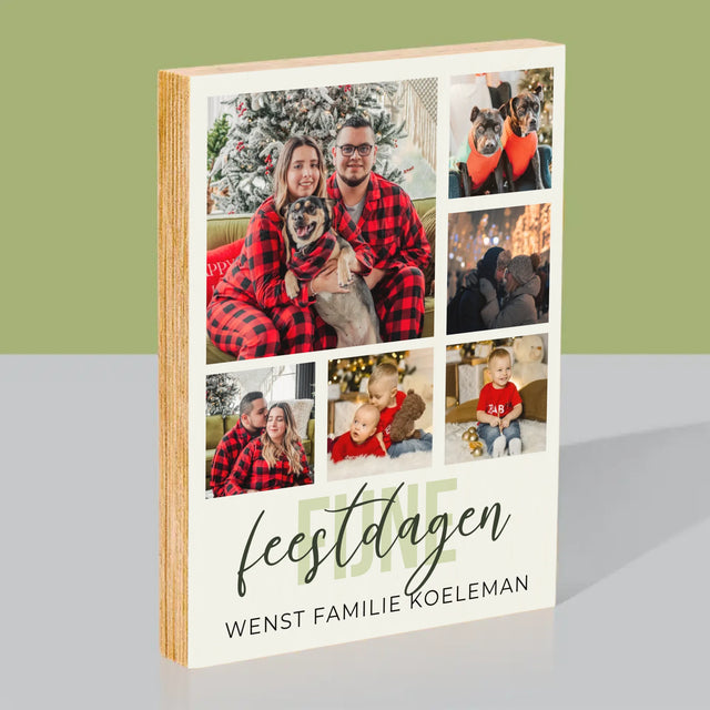 Fotocollage: Fijne Feestdagen - Afdruk Op Hout (Verticaal)
