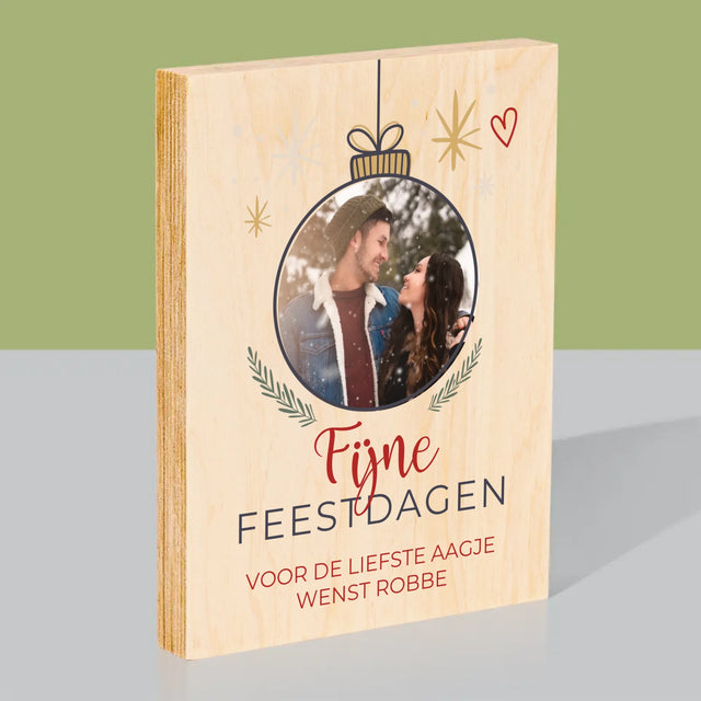 Foto En Handtekening: Fijne Feestdagen Kerstbal - Afdruk Op Hout (Verticaal)