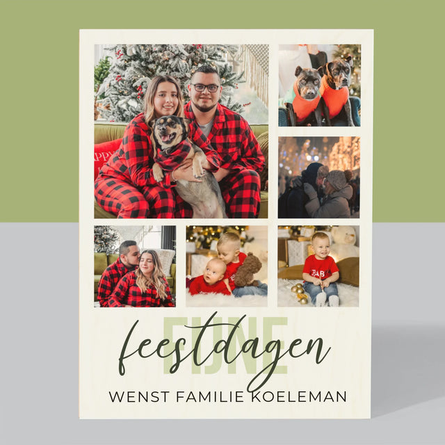 Fotocollage: Fijne Feestdagen - Afdruk Op Hout (Verticaal)