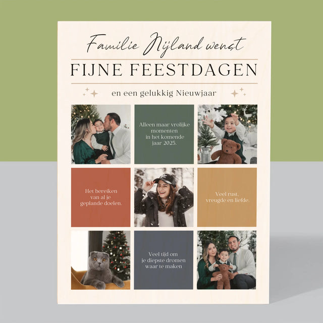 Fotocollage: Fijne Feestdagen, Wensen - Afdruk Op Hout (Verticaal)