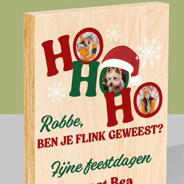 Fotocollage: Ho Ho Ho - Afdruk Op Hout (Verticaal)