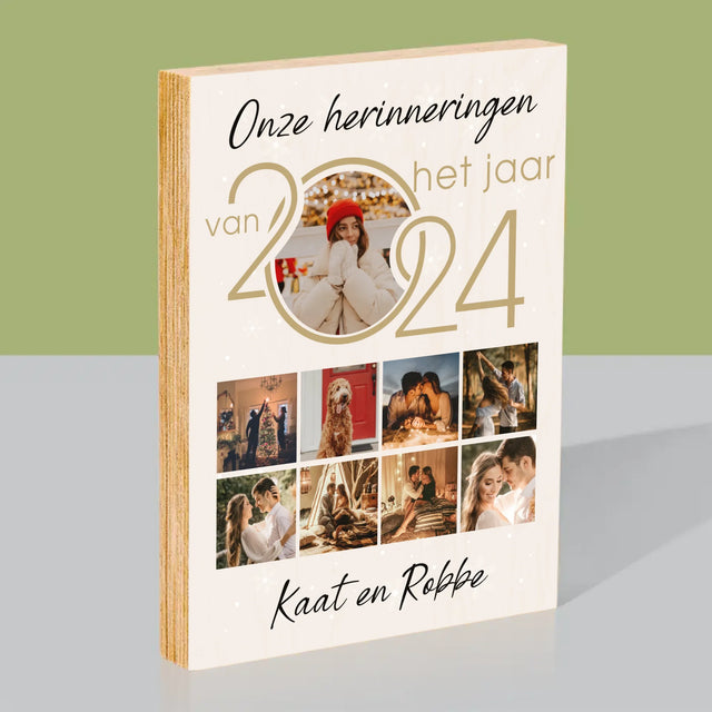Fotocollage: Onze Herinneringen Van Het Jaar - Afdruk Op Hout (Verticaal)