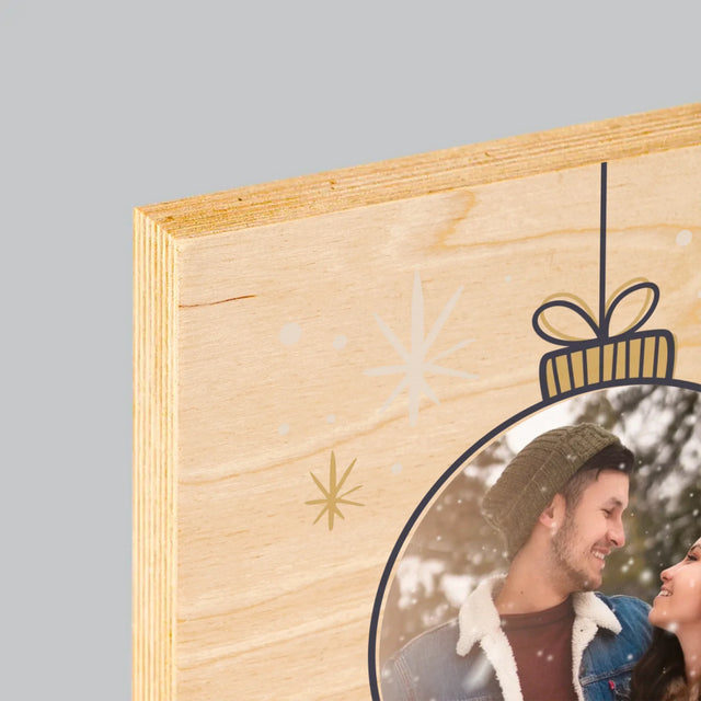 Foto En Handtekening: Fijne Feestdagen Kerstbal - Afdruk Op Hout (Verticaal)
