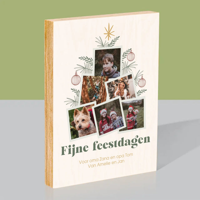 Fotocollage: Kerstboom - Afdruk Op Hout (Verticaal)