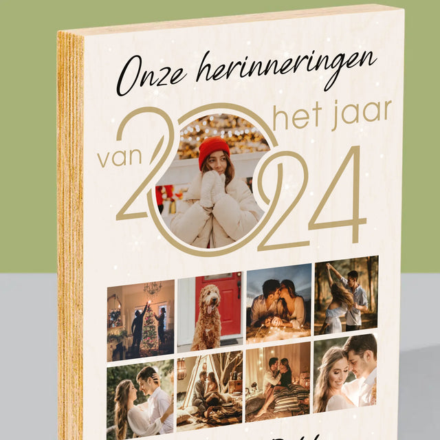 Fotocollage: Onze Herinneringen Van Het Jaar - Afdruk Op Hout (Verticaal)