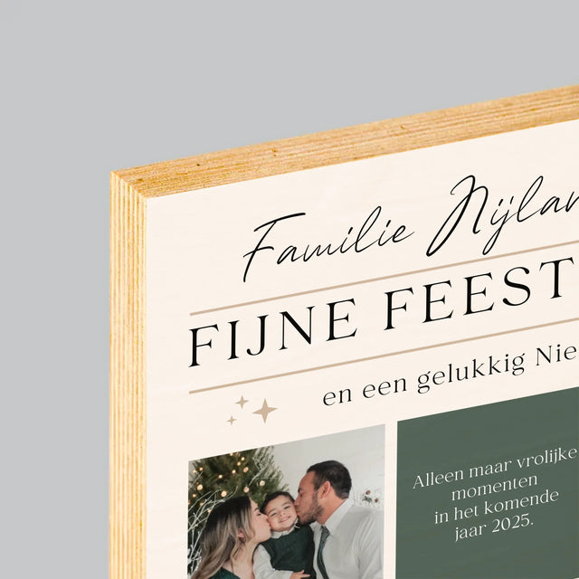 Fotocollage: Fijne Feestdagen, Wensen - Afdruk Op Hout (Verticaal)