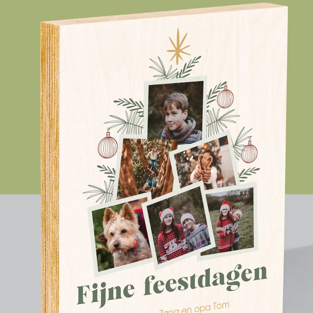 Fotocollage: Kerstboom - Afdruk Op Hout (Verticaal)