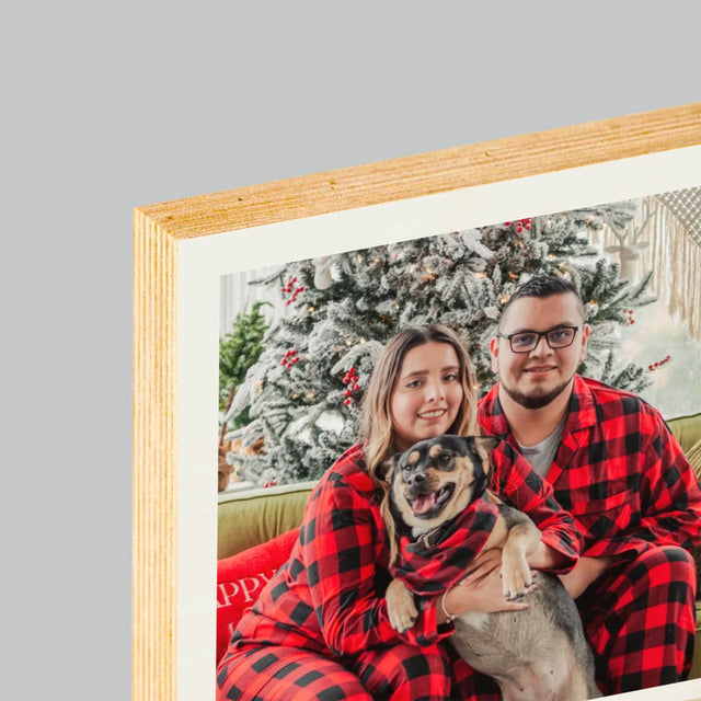 Fotocollage: Fijne Feestdagen - Afdruk Op Hout (Verticaal)