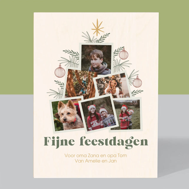 Fotocollage: Kerstboom - Afdruk Op Hout (Verticaal)