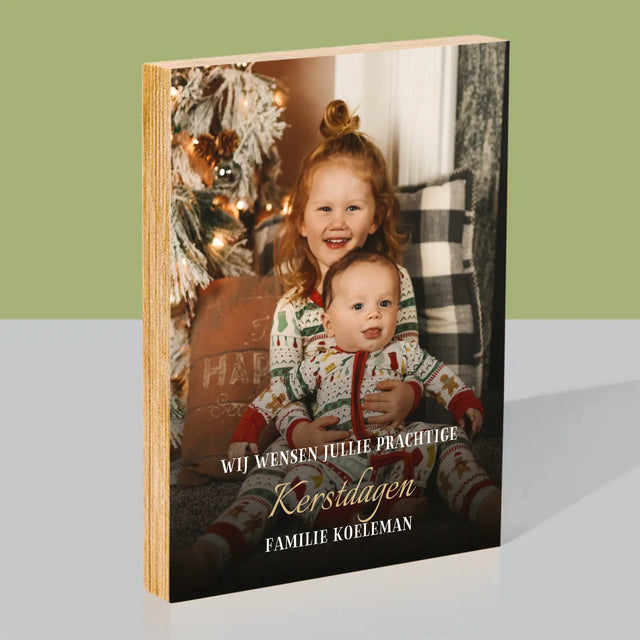 Foto En Handtekening: Prettige Feestdagen - Afdruk Op Hout (Verticaal)