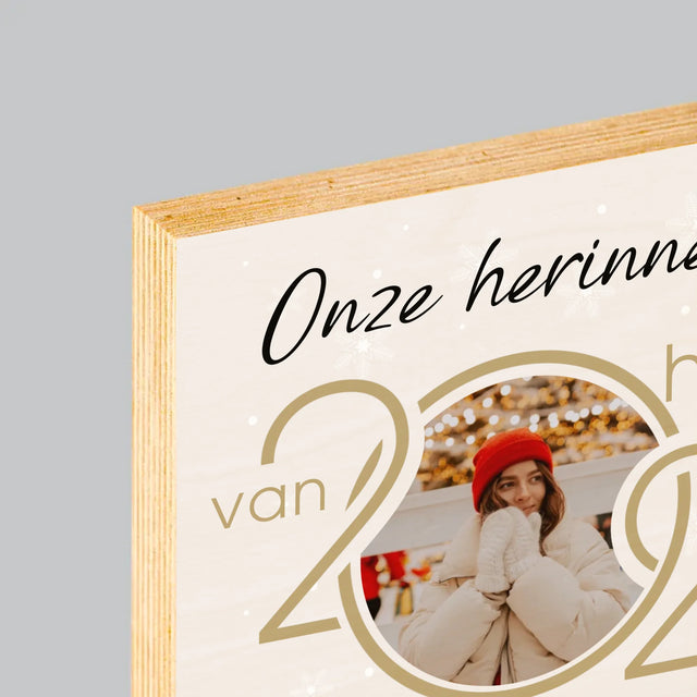 Fotocollage: Onze Herinneringen Van Het Jaar - Afdruk Op Hout (Verticaal)
