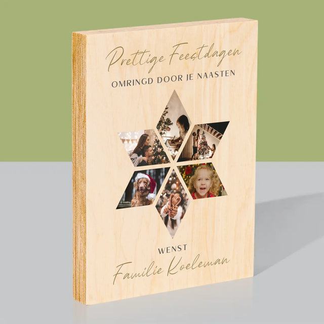 Fotocollage: Prachtige Feestdagen, Ster - Afdruk Op Hout (Verticaal)