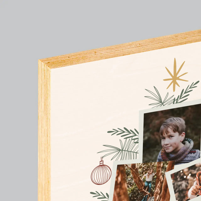 Fotocollage: Kerstboom - Afdruk Op Hout (Verticaal)