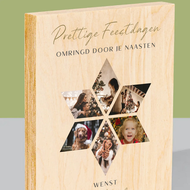 Fotocollage: Prachtige Feestdagen, Ster - Afdruk Op Hout (Verticaal)